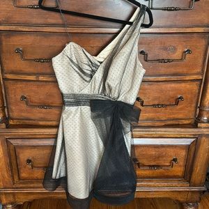 EUC ABS Allen Schwartz little black dress with nude underlay. Super cute bow!